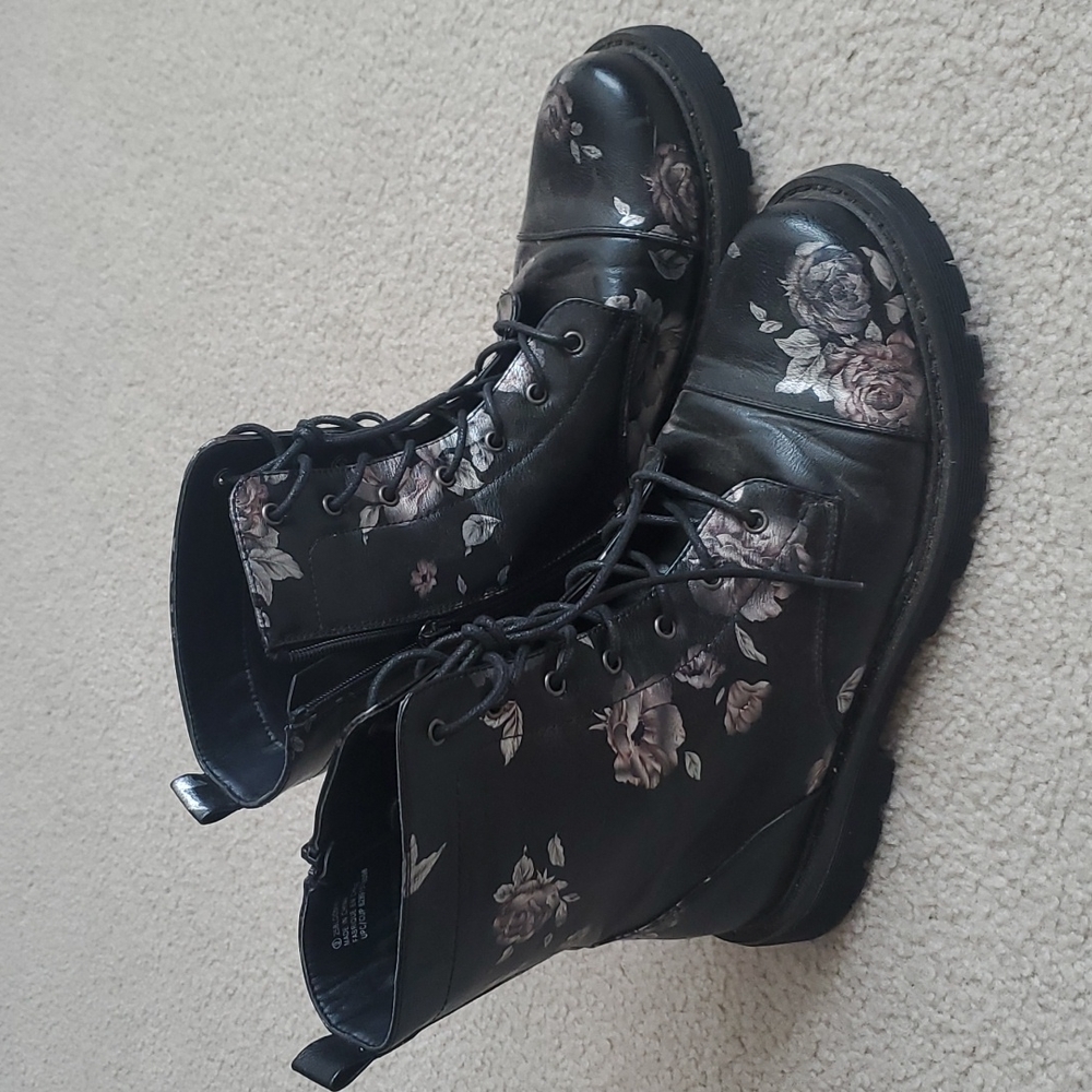 Floral Combat Boots w/Cushion Foam